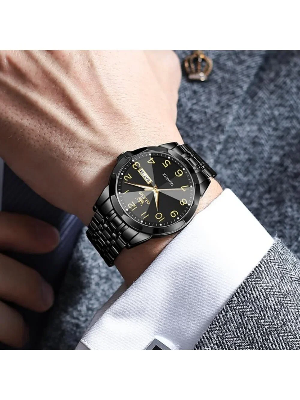 Men's Black Brown Analog Stainless Steel Waterproof Luminous Date Wrist Watches